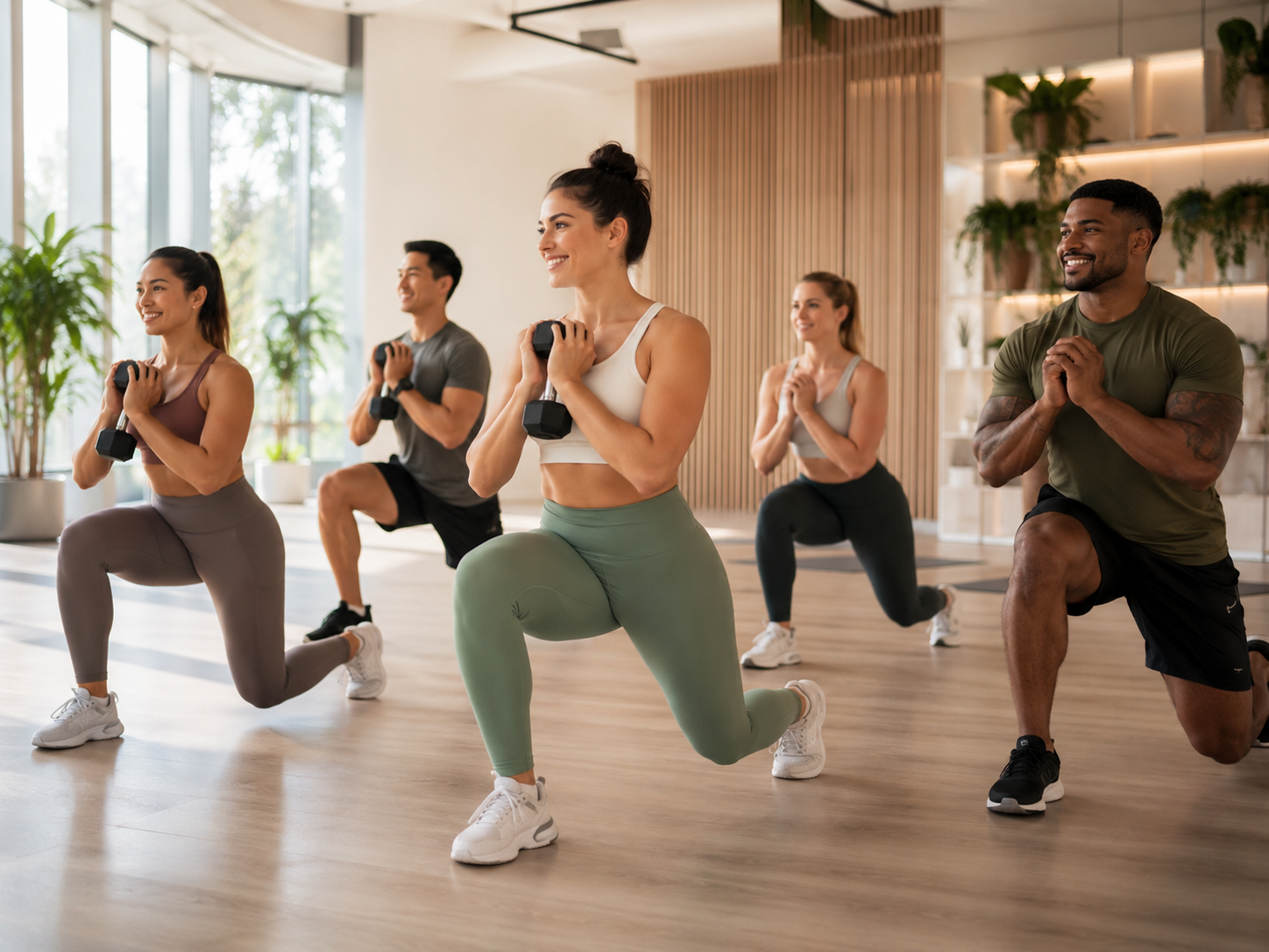 Energetic group workout in a modern wellness studio